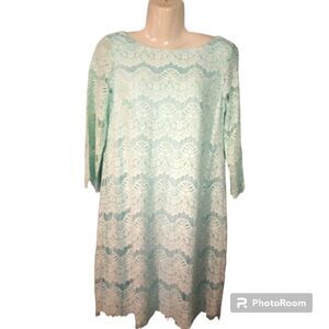 Jessica Howard lace dress with 3/4 sleeve and fringe trim
